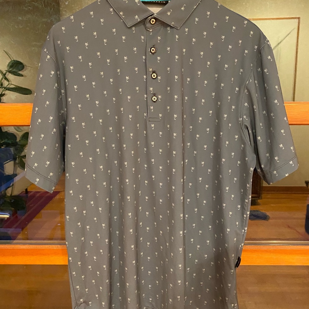 Devereux DVRX Golf Polo shirt - Size Medium - blue palm tree print - Picture 3 of 5